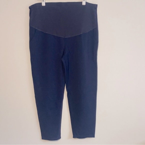 Navy Maternity Pants Comfortable Stretch Over-Bump Ankle Length Size XL - Picture 2 of 9